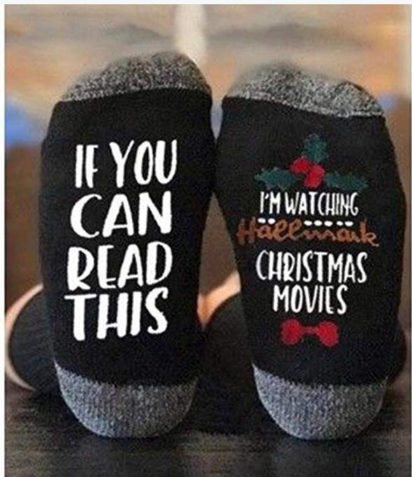 Cozy Winter Cheers Funny Wine Socks for Christmas Movie Nights