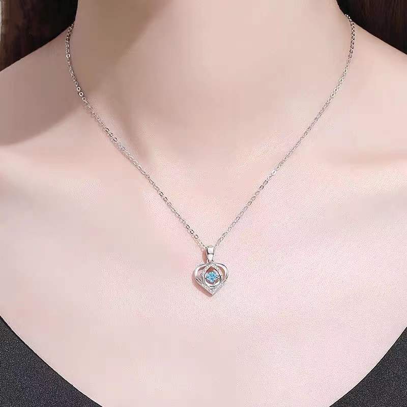 S925 Beating Heart-shaped Necklace Women Luxury Love Rhinestones Necklace Jewelry Gift For Valentine's DayS925 Beating Heart-shaped Necklace Women Luxury Love Rhinestones Necklace Jewelry Gift For Valentine's Day