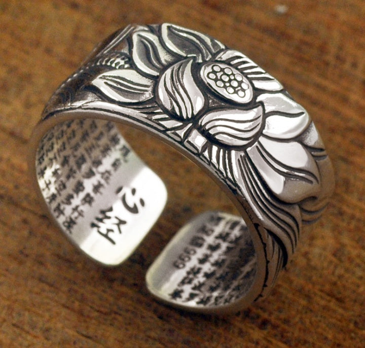 elegant-thai-silver-black-lotus-heart-sutra-ring-unique-design