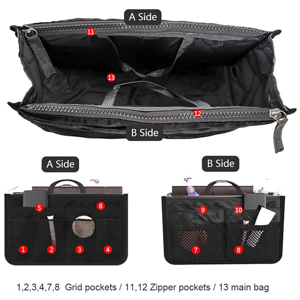 Portable Handbag Organizer Insert - 13 Pocket Large Capacity