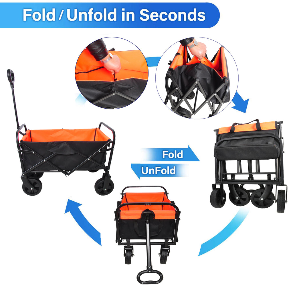 Folding Wagon Garden Shopping Beach Cart (Black+Yellow) - Convenient & Versatile Transport Solution
