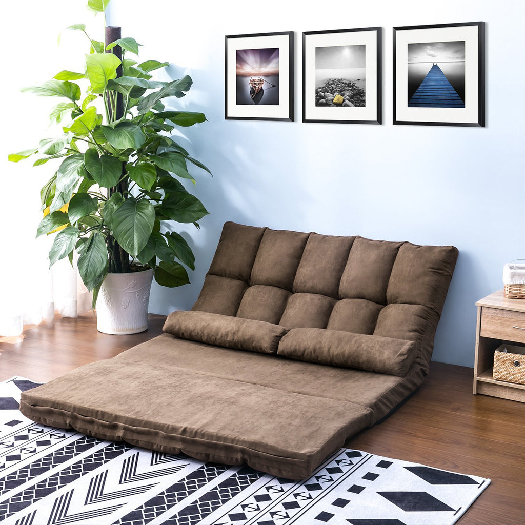Double Chaise Lounge Sofa Floor Couch and Sofa with Two Pillows